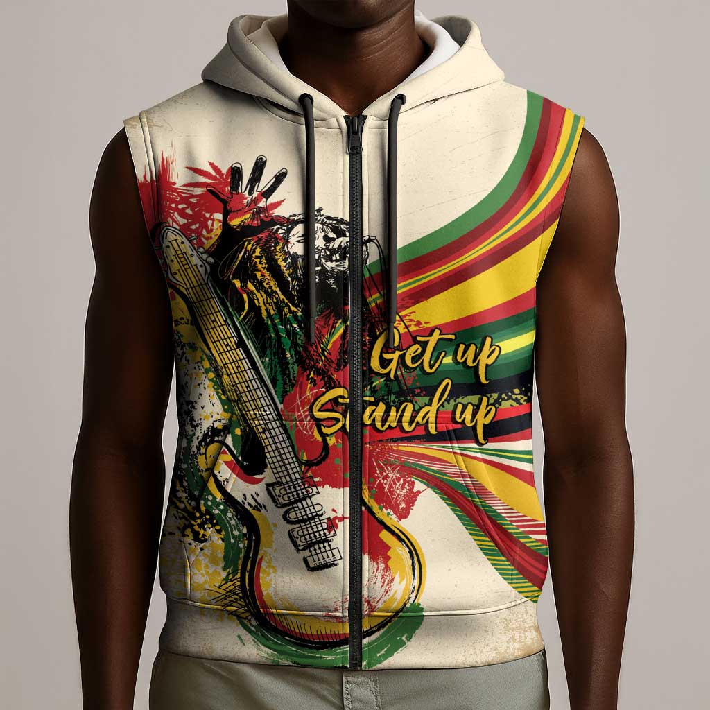 Reggae Soul B.Marley Grungy Sleeveless Zip Hoodie Get Up Stand Up - Wonder Print Shop