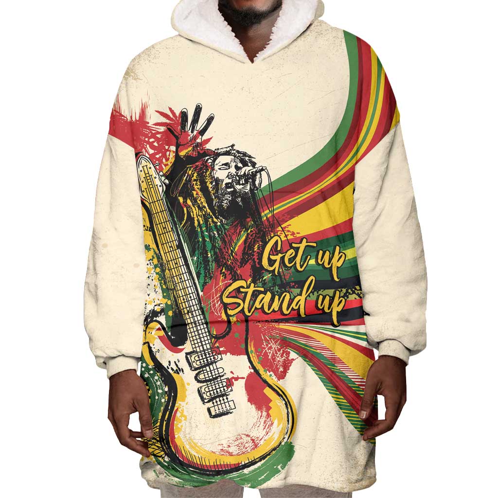 Reggae Soul B.Marley Grungy Wearable Blanket Hoodie Get Up Stand Up - Wonder Print Shop