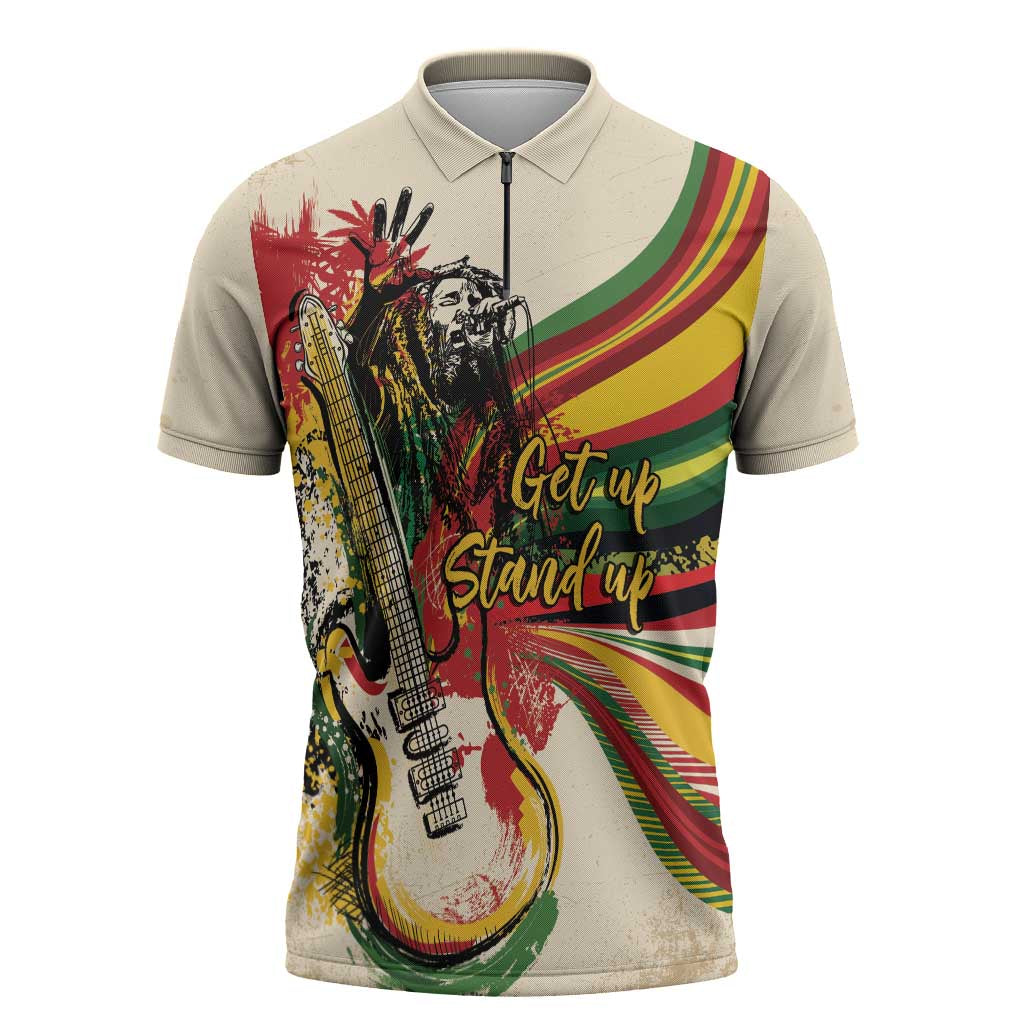 Reggae Soul B.Marley Grungy Zipper Polo Shirt Get Up Stand Up - Wonder Print Shop