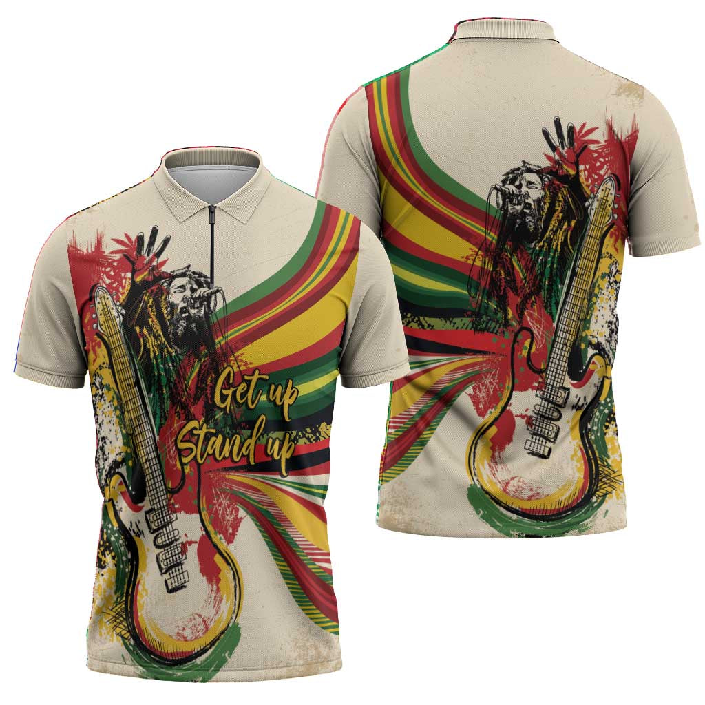 Reggae Soul B.Marley Grungy Zipper Polo Shirt Get Up Stand Up - Wonder Print Shop