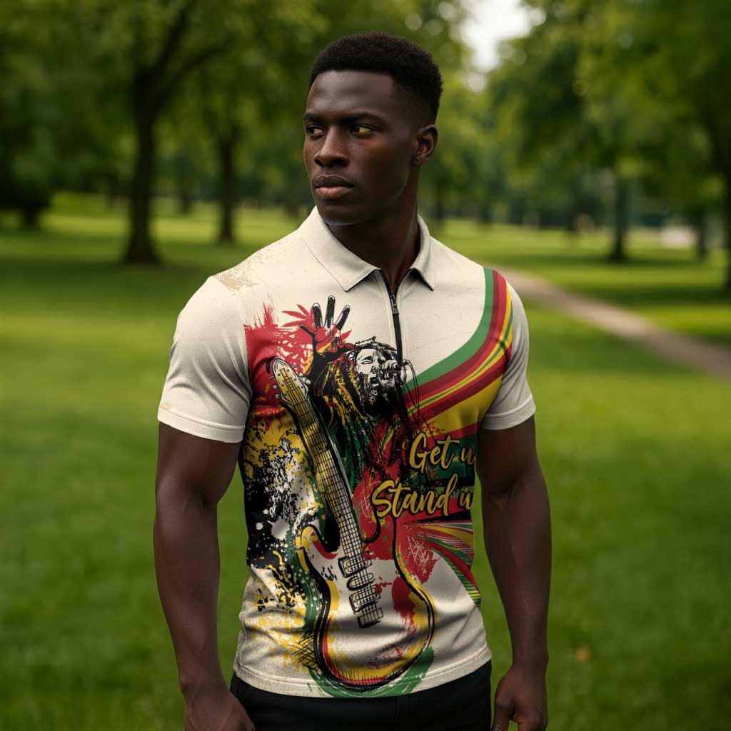 Reggae Soul B.Marley Grungy Zipper Polo Shirt Get Up Stand Up - Wonder Print Shop
