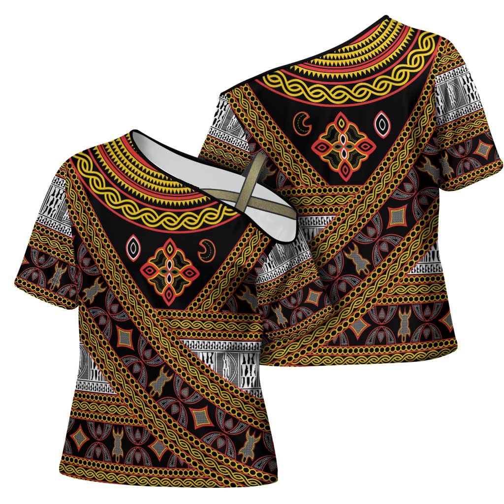 Cameroon Bamenda Toghu Inspired Cross Shoulder Shirt Classic Motifs