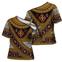 Cameroon Bamenda Toghu Inspired Cross Shoulder Shirt Classic Motifs