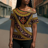 Cameroon Bamenda Toghu Inspired Cross Shoulder Shirt Classic Motifs