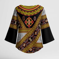Cameroon Bamenda Toghu Inspired Kimono Sleeve Blouse Classic Motifs