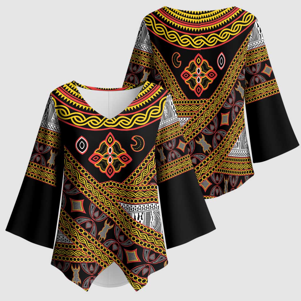 Cameroon Bamenda Toghu Inspired Kimono Sleeve Blouse Classic Motifs
