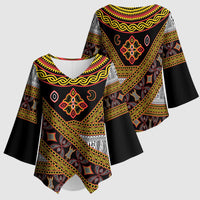 Cameroon Bamenda Toghu Inspired Kimono Sleeve Blouse Classic Motifs