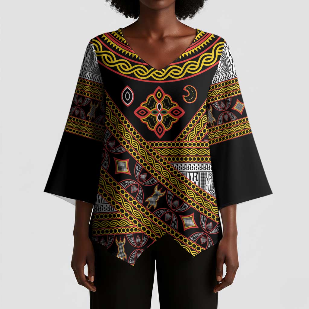 Cameroon Bamenda Toghu Inspired Kimono Sleeve Blouse Classic Motifs