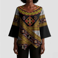 Cameroon Bamenda Toghu Inspired Kimono Sleeve Blouse Classic Motifs