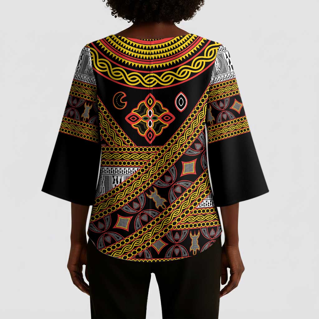 Cameroon Bamenda Toghu Inspired Kimono Sleeve Blouse Classic Motifs