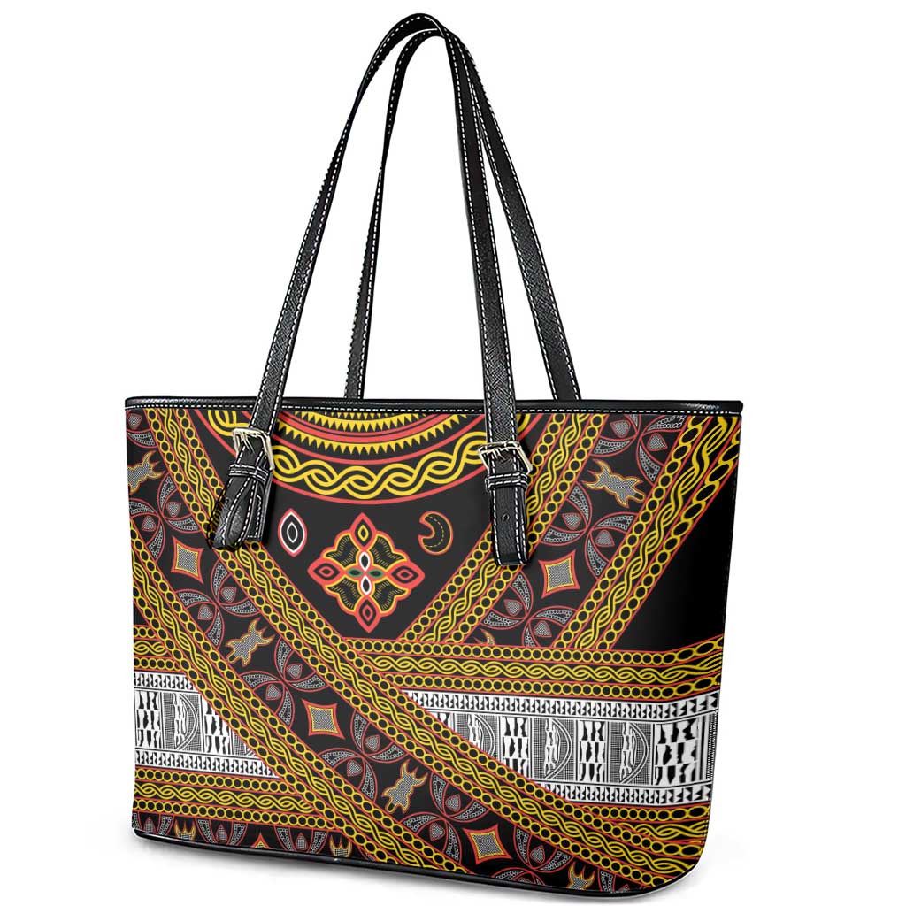 Cameroon Bamenda Toghu Inspired Leather Tote Bag Classic Motifs