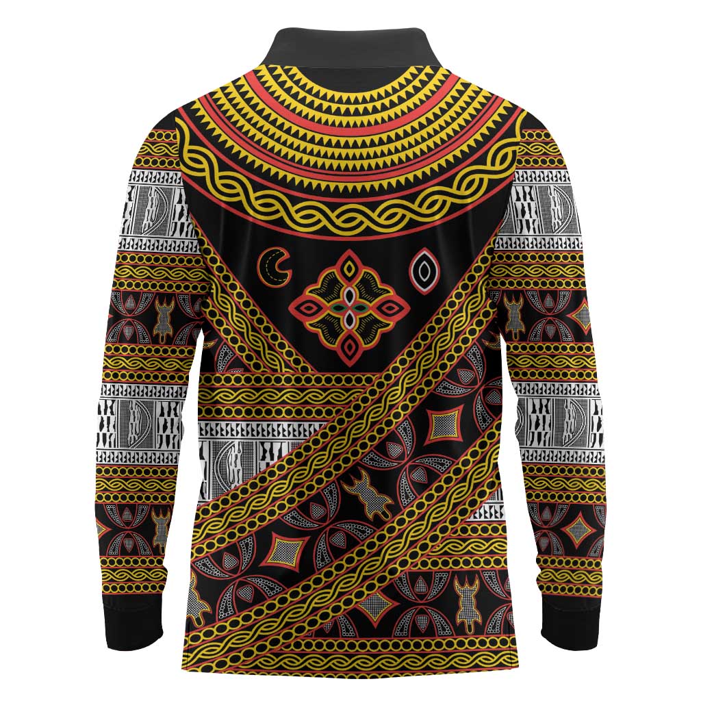 Cameroon Bamenda Toghu Inspired Long Sleeve Polo Shirt Classic Motifs