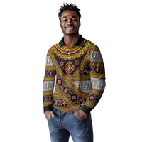 Cameroon Bamenda Toghu Inspired Long Sleeve Polo Shirt Classic Motifs