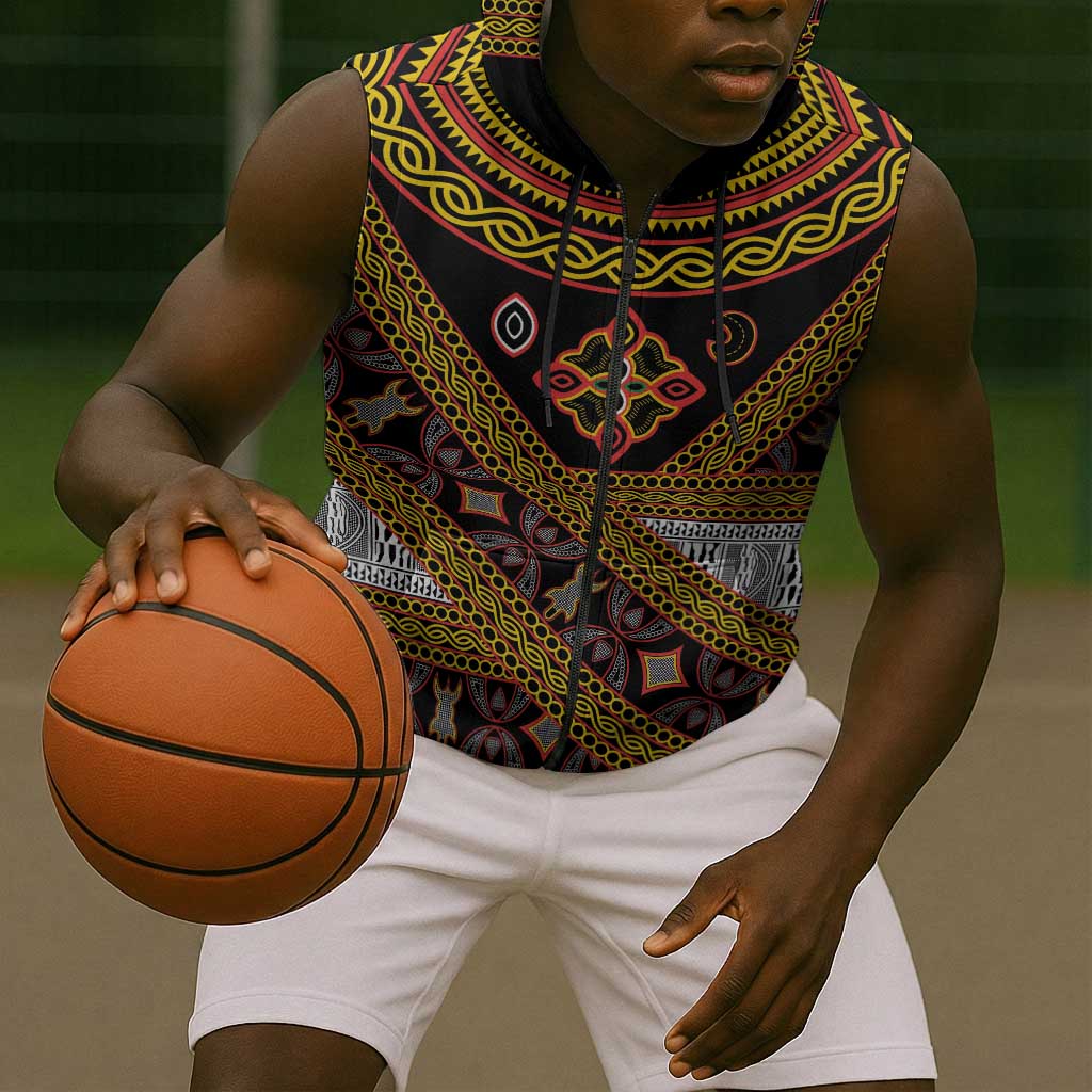 Cameroon Bamenda Toghu Inspired Sleeveless Zip Hoodie Classic Motifs