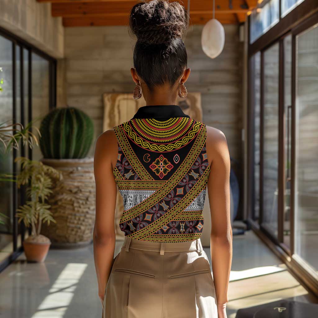 Cameroon Bamenda Toghu Inspired Women Sleeveless Polo Shirt Classic Motifs