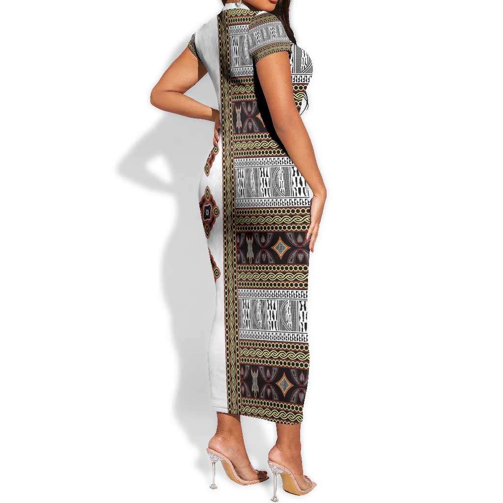 Cameroon Ndop Atoghu Inspired Short Sleeve Bodycon Dress