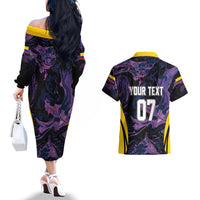 Personalised Colombia Football Couples Matching Off The Shoulder Long Sleeve Dress and Hawaiian Shirt World Cup 2023 Cano Cristales River Style LT7 - Wonder Print Shop