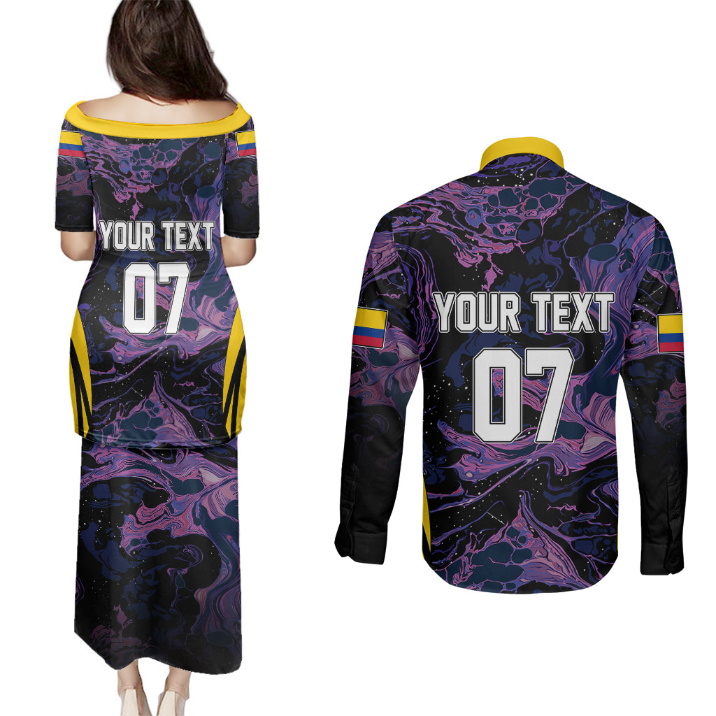 Personalised Colombia Football Couples Matching Puletasi Dress and Long Sleeve Button Shirts World Cup 2023 Cano Cristales River Style LT7 - Wonder Print Shop