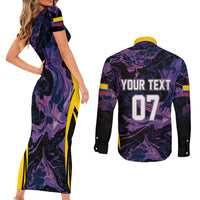 Personalised Colombia Football Couples Matching Short Sleeve Bodycon Dress and Long Sleeve Button Shirts World Cup 2023 Cano Cristales River Style LT7 - Wonder Print Shop