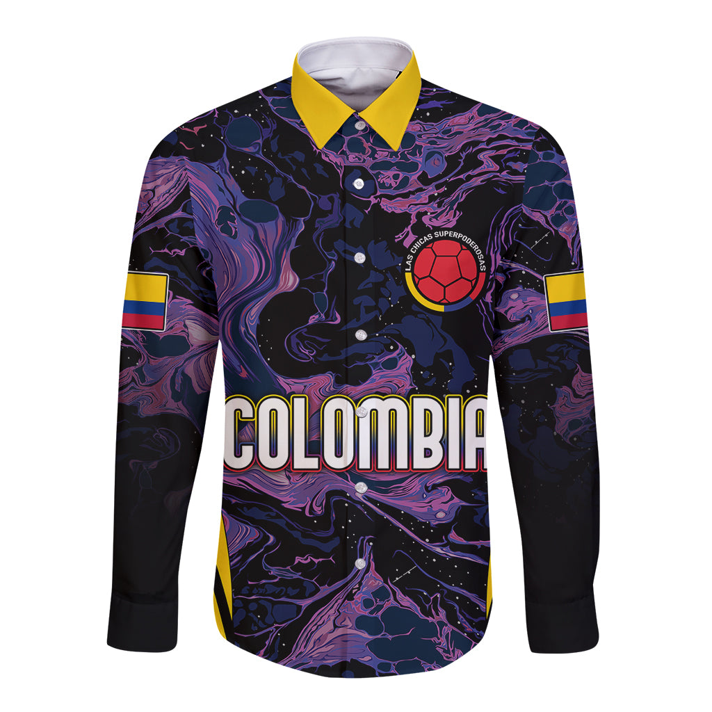 Personalised Colombia Football Long Sleeve Button Shirt World Cup 2023 Cano Cristales River Style - Wonder Print Shop