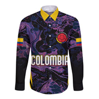Personalised Colombia Football Long Sleeve Button Shirt World Cup 2023 Cano Cristales River Style - Wonder Print Shop