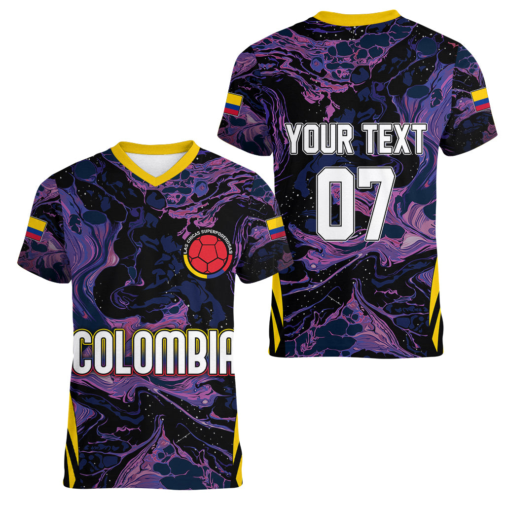 Personalised Colombia Football Women V Neck T Shirt World Cup 2023 Cano Cristales River Style - Wonder Print Shop