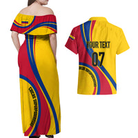 Personalised Colombia Football Couples Matching Off Shoulder Maxi Dress and Hawaiian Shirt World Cup 2023 Chicas Superpoderosas LT7 - Wonder Print Shop