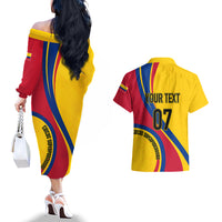 Personalised Colombia Football Couples Matching Off The Shoulder Long Sleeve Dress and Hawaiian Shirt World Cup 2023 Chicas Superpoderosas LT7 - Wonder Print Shop