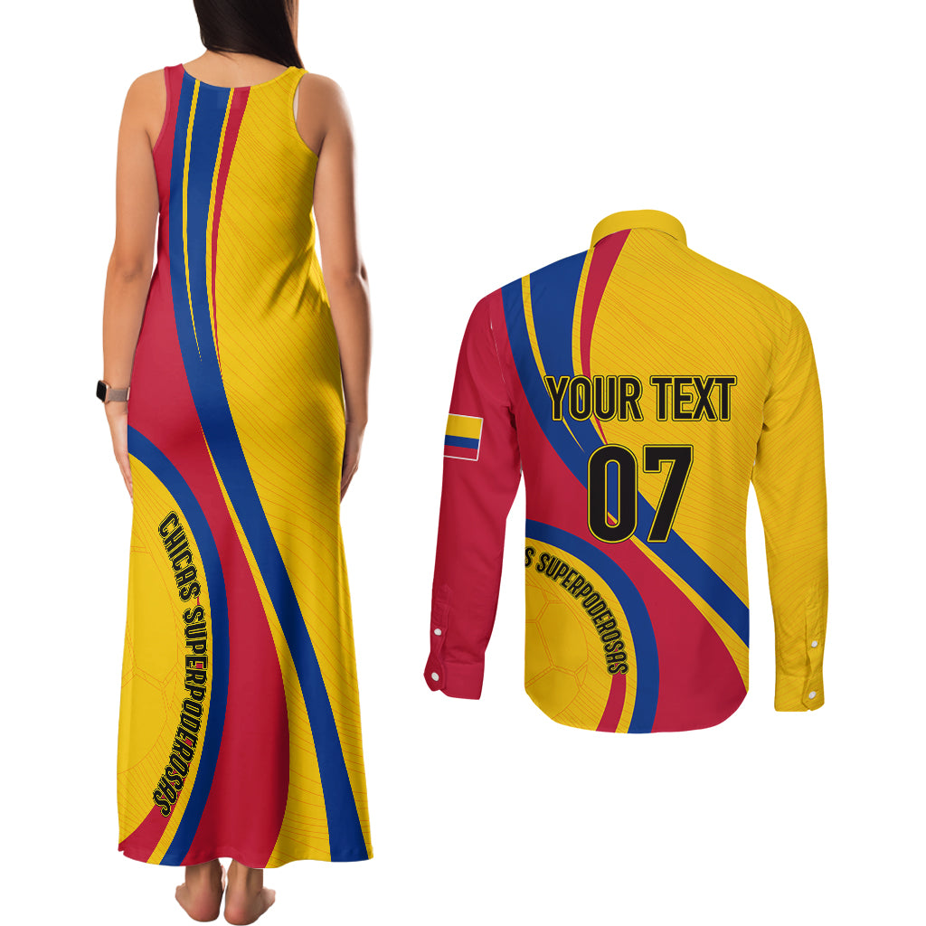Personalised Colombia Football Couples Matching Tank Maxi Dress and Long Sleeve Button Shirts World Cup 2023 Chicas Superpoderosas LT7 - Wonder Print Shop
