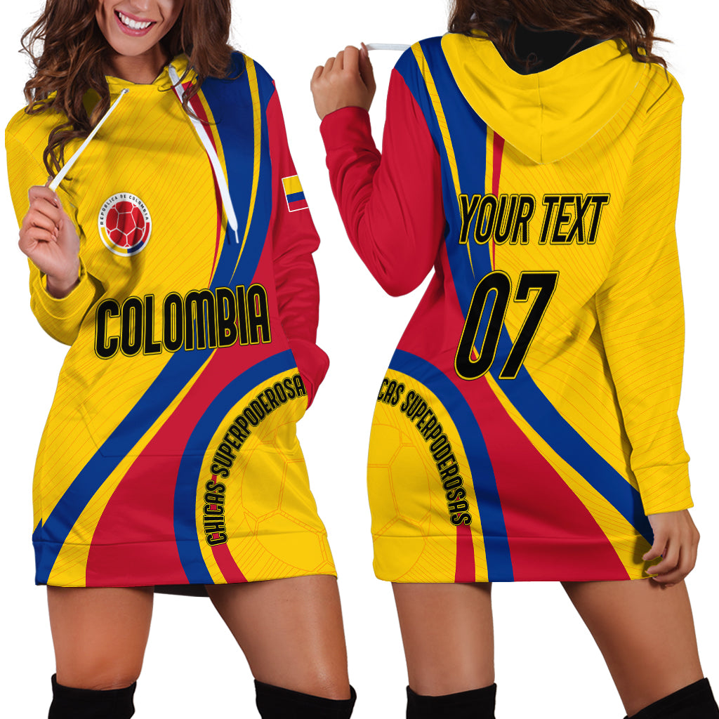 Personalised Colombia Football Hoodie Dress World Cup 2023 Chicas Superpoderosas - Wonder Print Shop