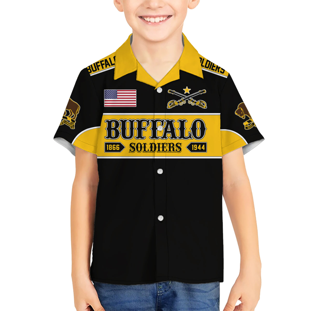 Personalised Buffalo Soldiers Kid Hawaiian Shirt History of Heroes - Wonder Print Shop