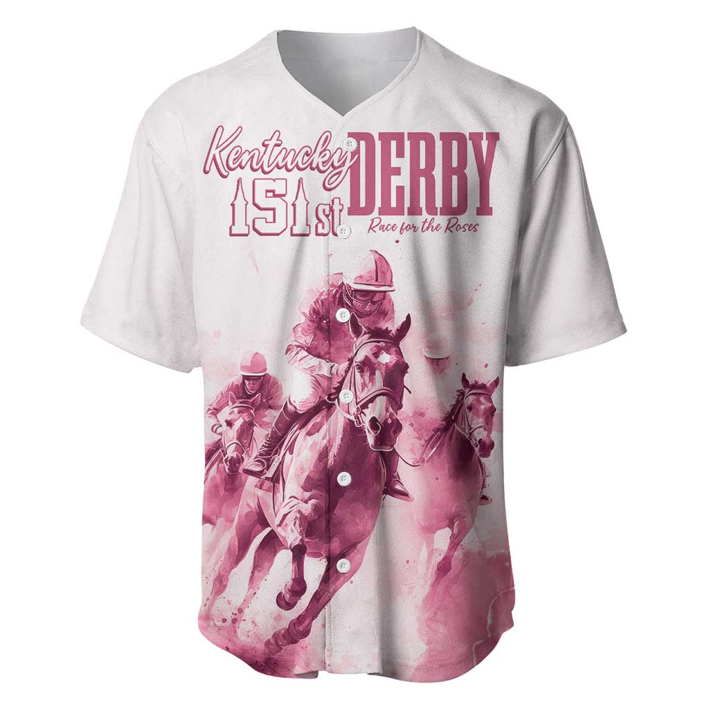 Personalised Kentucky Horse Racing Baseball Jersey 151st Anniversary - Pink Out LT7