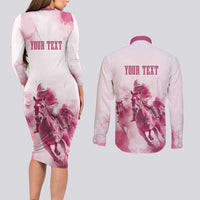 Personalised Kentucky Horse Racing Couples Matching Long Sleeve Bodycon Dress and Long Sleeve Button Shirt 151st Anniversary - Pink Out LT7