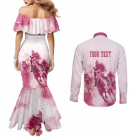 Personalised Kentucky Horse Racing Couples Matching Mermaid Dress and Long Sleeve Button Shirt 151st Anniversary - Pink Out LT7