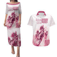 Personalised Kentucky Horse Racing Couples Matching Puletasi and Hawaiian Shirt 151st Anniversary - Pink Out LT7