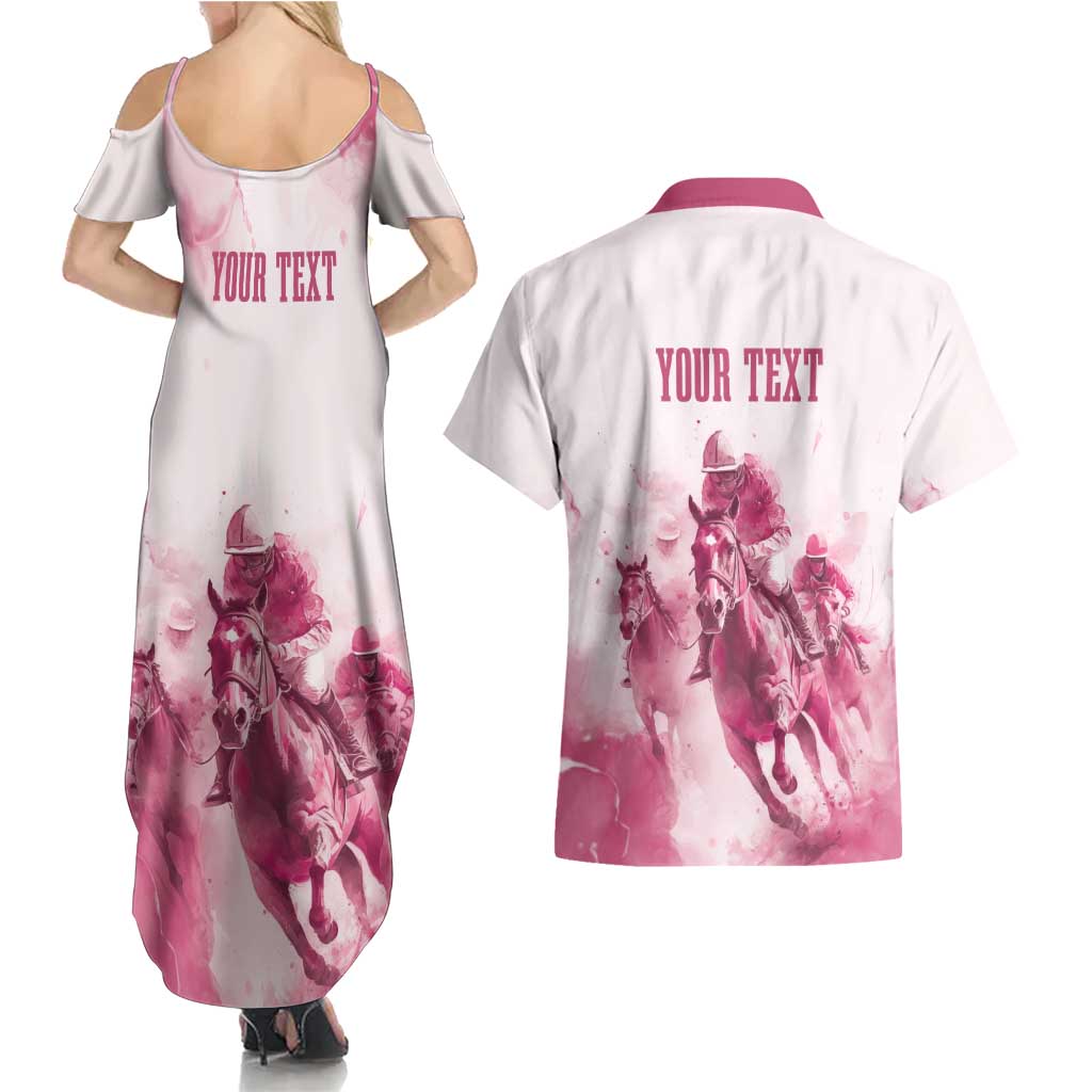 Personalised Kentucky Horse Racing Couples Matching Summer Maxi Dress and Hawaiian Shirt 151st Anniversary - Pink Out LT7