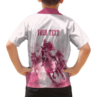 Personalised Kentucky Horse Racing Family Matching Off Shoulder Short Dress and Hawaiian Shirt 151st Anniversary - Pink Out LT7