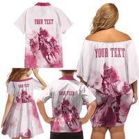 Personalised Kentucky Horse Racing Family Matching Off Shoulder Short Dress and Hawaiian Shirt 151st Anniversary - Pink Out LT7