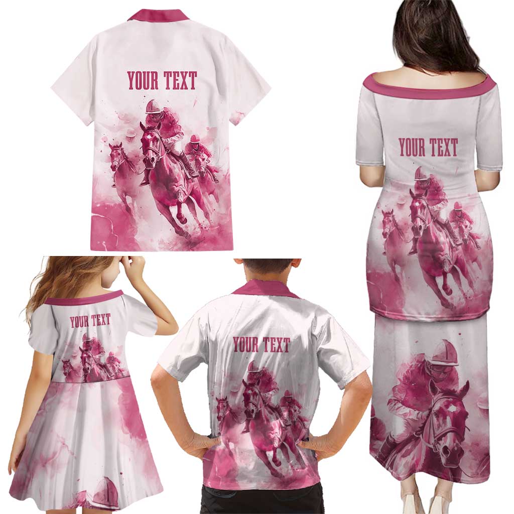Personalised Kentucky Horse Racing Family Matching Puletasi and Hawaiian Shirt 151st Anniversary - Pink Out LT7