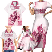 Personalised Kentucky Horse Racing Family Matching Short Sleeve Bodycon Dress and Hawaiian Shirt 151st Anniversary - Pink Out LT7