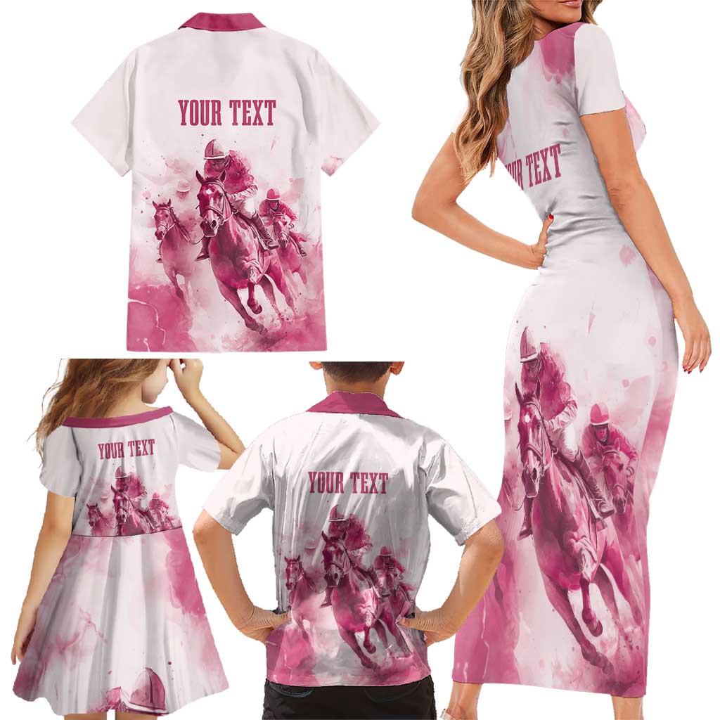 Personalised Kentucky Horse Racing Family Matching Short Sleeve Bodycon Dress and Hawaiian Shirt 151st Anniversary - Pink Out LT7