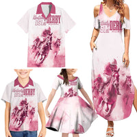 Personalised Kentucky Horse Racing Family Matching Summer Maxi Dress and Hawaiian Shirt 151st Anniversary - Pink Out LT7