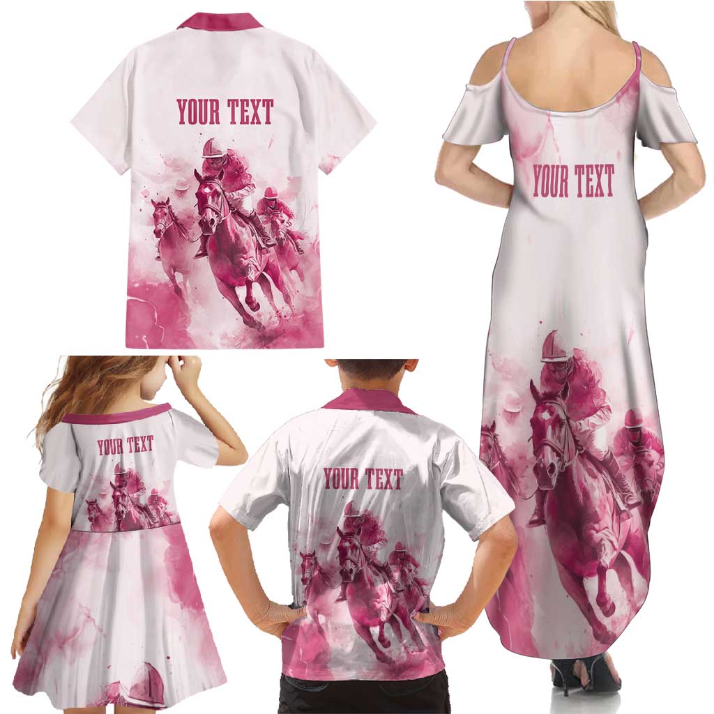 Personalised Kentucky Horse Racing Family Matching Summer Maxi Dress and Hawaiian Shirt 151st Anniversary - Pink Out LT7