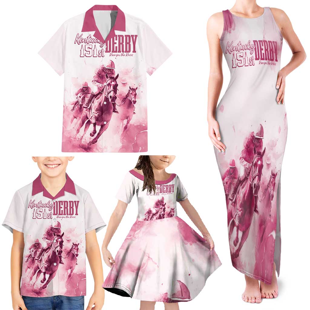 Personalised Kentucky Horse Racing Family Matching Tank Maxi Dress and Hawaiian Shirt 151st Anniversary - Pink Out LT7