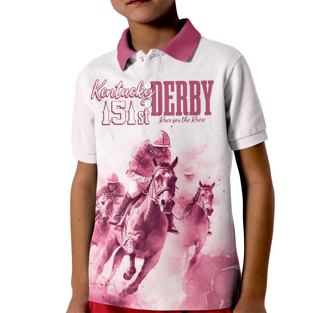 Personalised Kentucky Horse Racing Kid Polo Shirt 151st Anniversary - Pink Out LT7