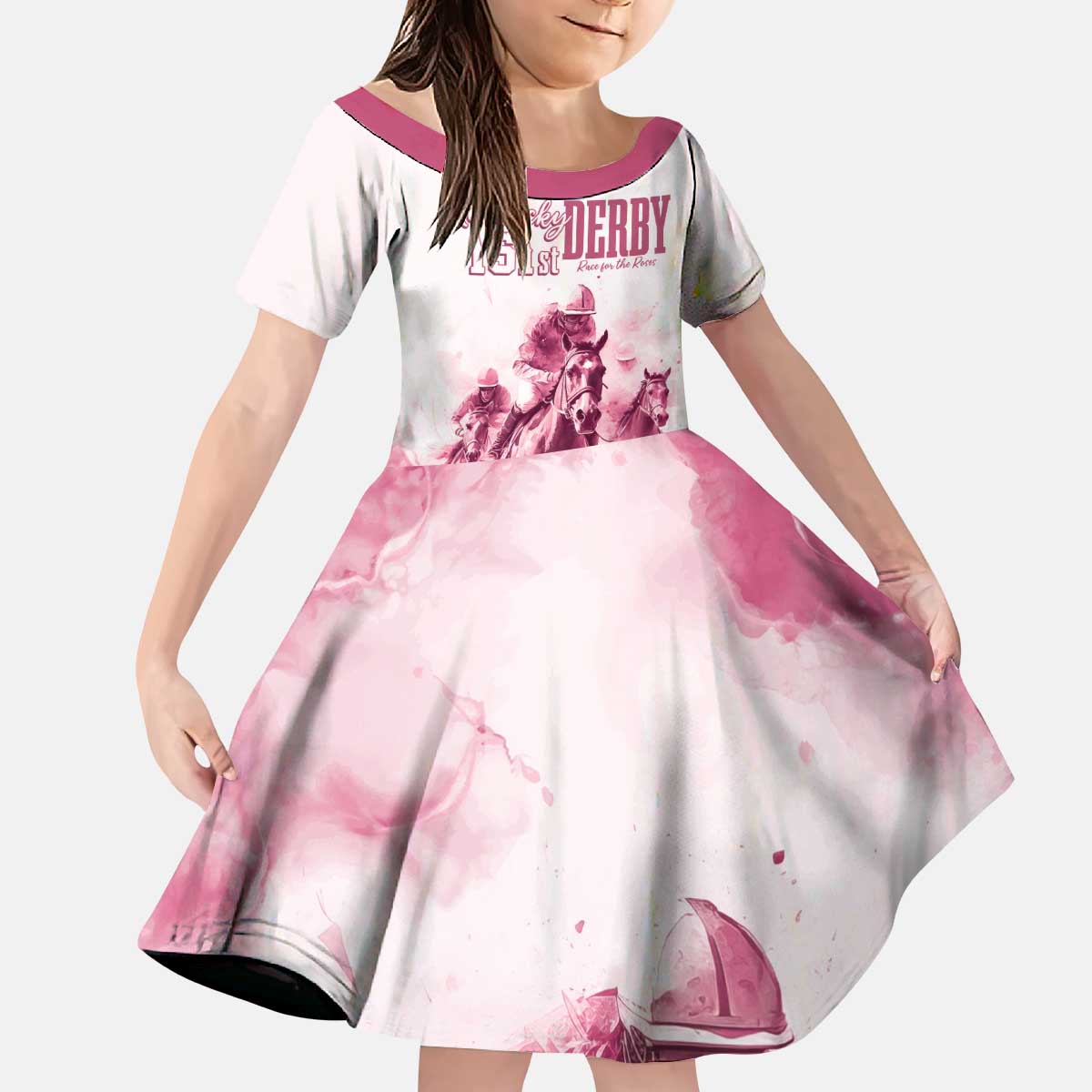 Personalised Kentucky Horse Racing Kid Short Sleeve Dress 151st Anniversary - Pink Out LT7