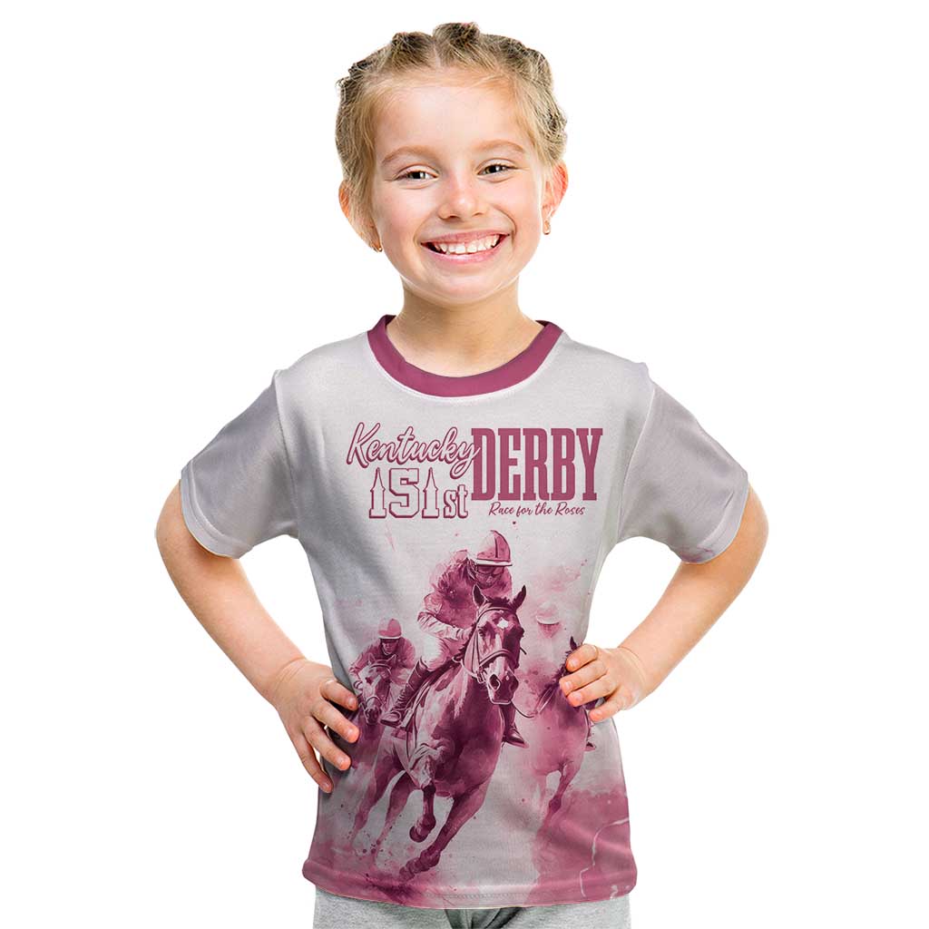 Personalised Kentucky Horse Racing Kid T Shirt 151st Anniversary - Pink Out LT7