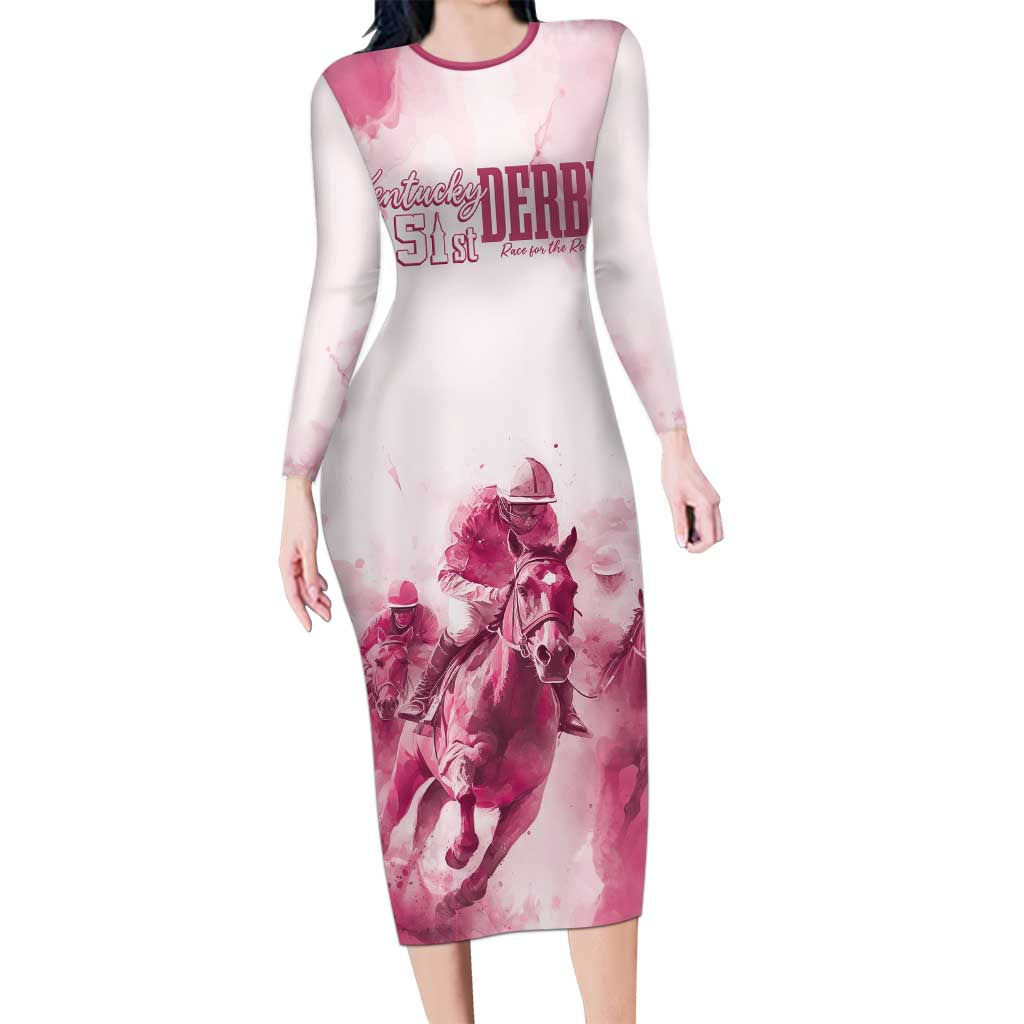 Personalised Kentucky Horse Racing Long Sleeve Bodycon Dress 151st Anniversary - Pink Out LT7