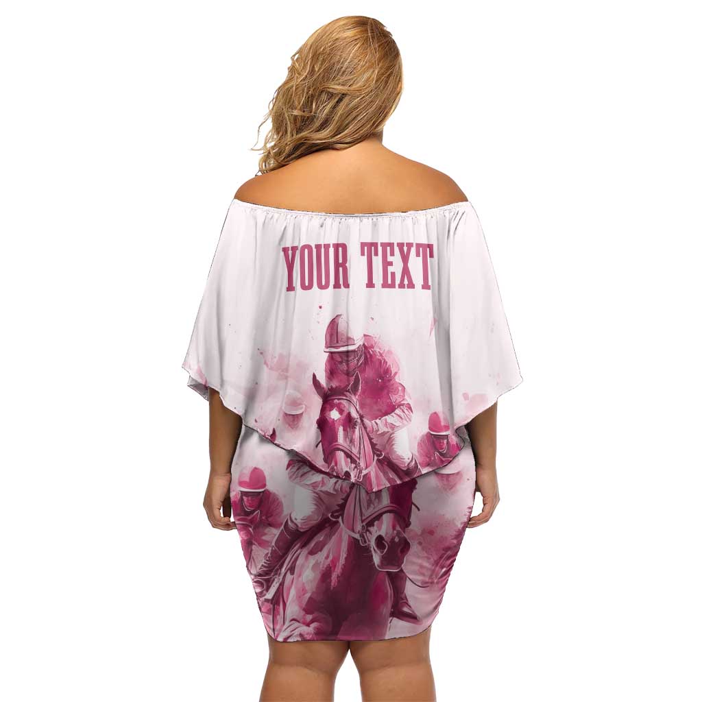 Personalised Kentucky Horse Racing Off Shoulder Short Dress 151st Anniversary - Pink Out LT7