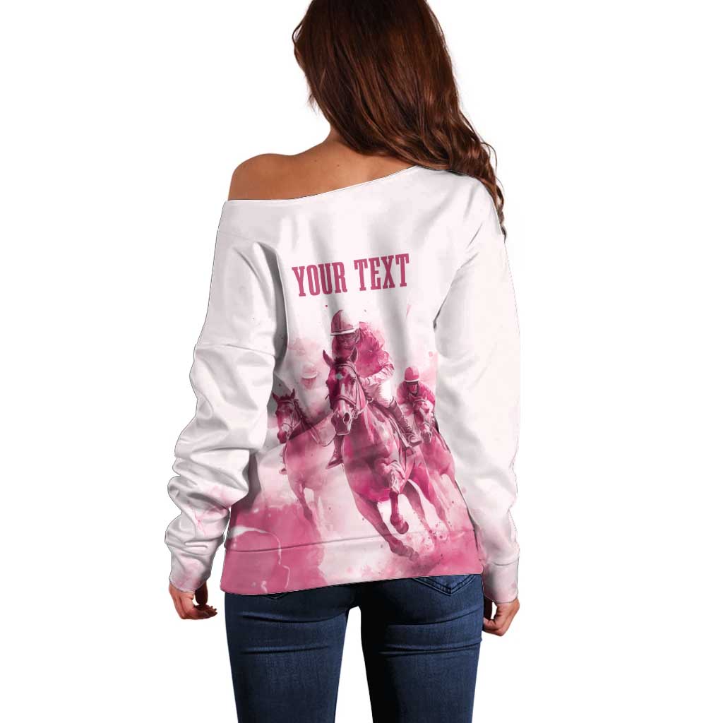 Personalised Kentucky Horse Racing Off Shoulder Sweater 151st Anniversary - Pink Out LT7